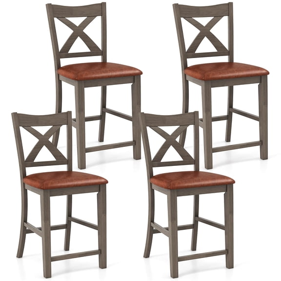 Costway 4 PCS 24" Counter Height Stools Bar Stools with Faux Leather Upholstered Seat