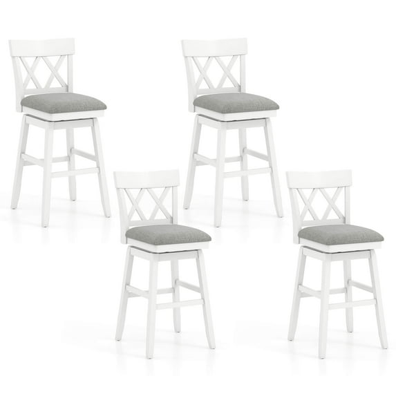 Costway 4 PCS 30" Bar Stool Wooden Chair with Contoured Backrest Swivel Padded Seat for Kitchen Gray