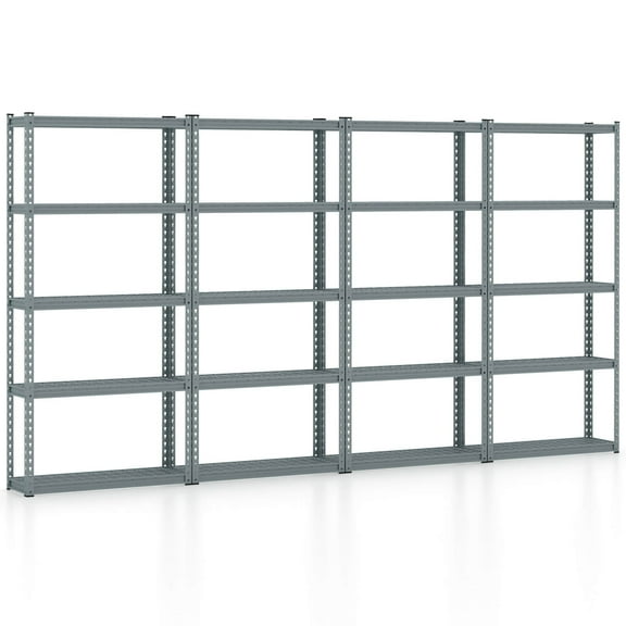 Costway 4 PCS 5-Tier Heavy Duty Storage Shelf Storage Utility Rack Shelf with Anti-tipping Device Grey