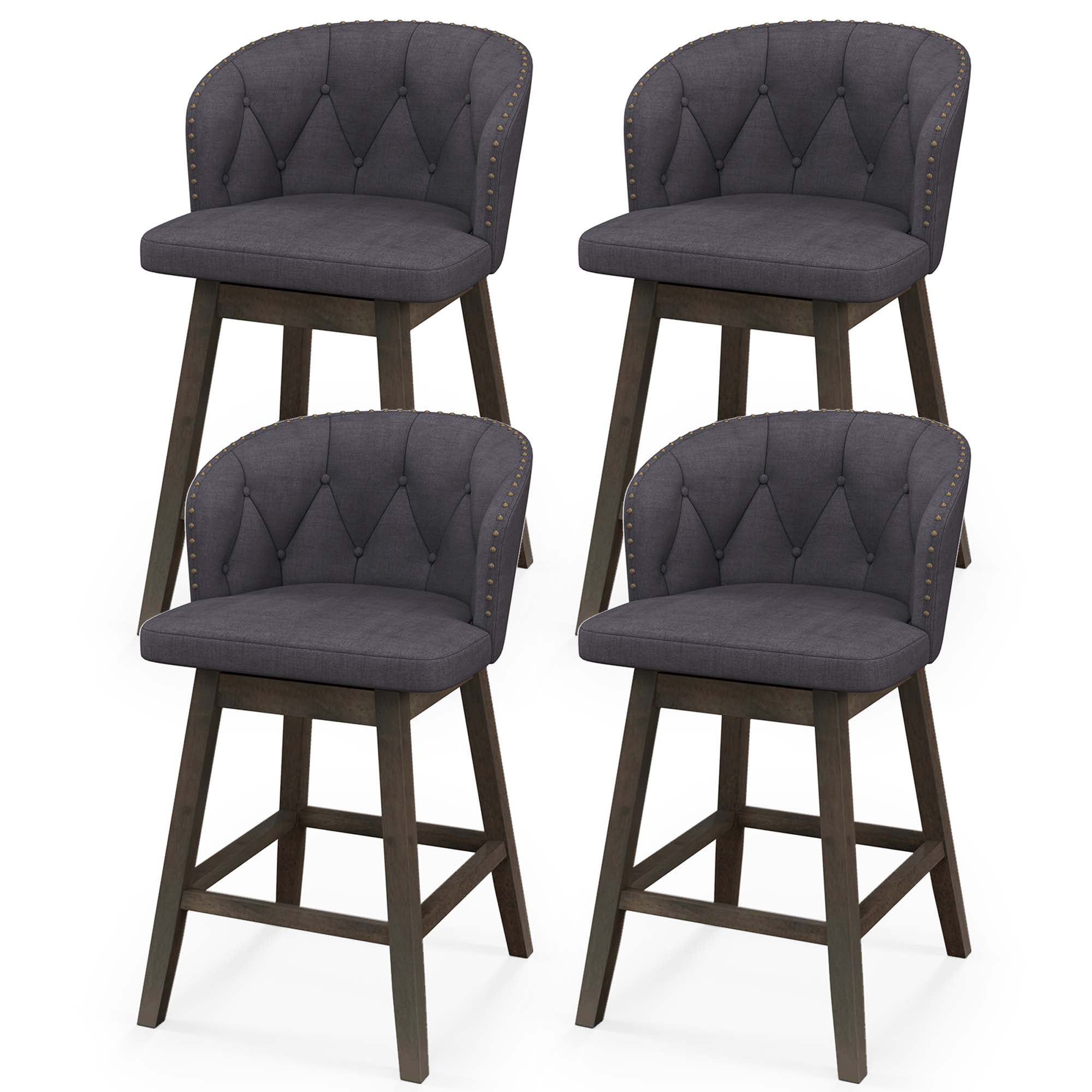Costway 4 PCS Counter Height Bar Stools Fabric Upholstered Island Stools with 360° Swivel Seat Gray