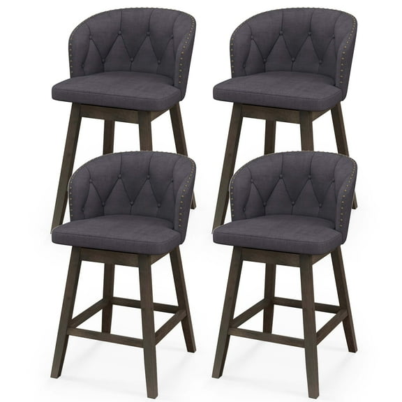 Costway 4 PCS Counter Height Bar Stools Fabric Upholstered Island Stools with 360° Swivel Seat Gray