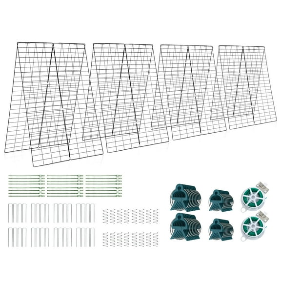 Costway 4 PCS Foldable Cucumber Trellis A-Frame Plant Supports with Twist Ties Green