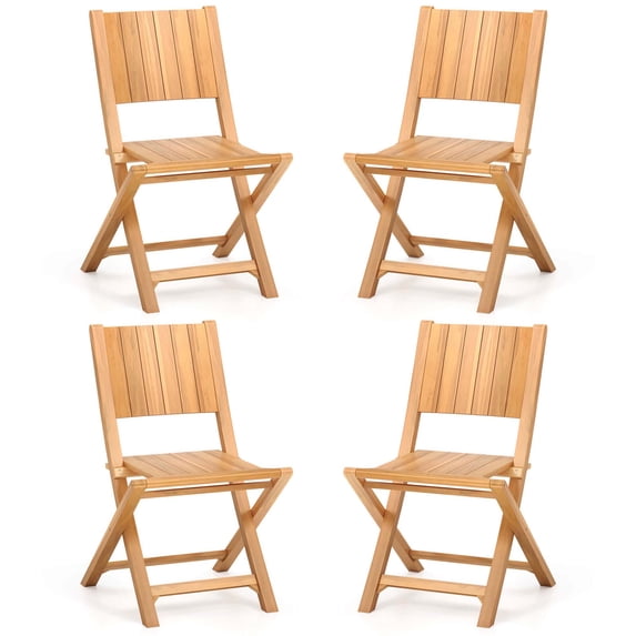 Costway 4 PCS Folding Patio Chairs with Inclined Backrest Teak Wood Outdoor Dining Chairs