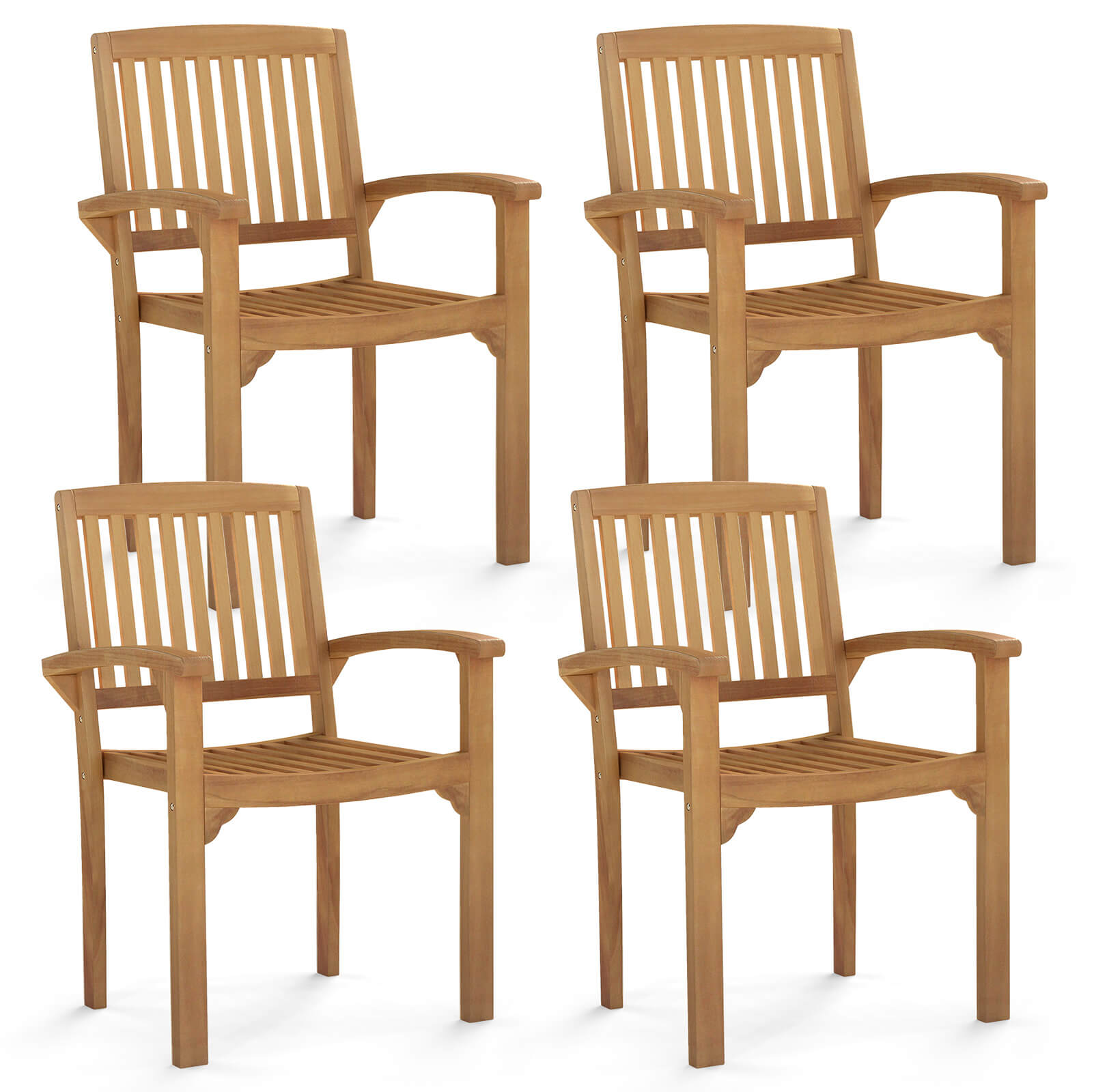 Costway 4 PCS Outdoor Patio Chair Teak Wood Armchair with Slatted Seat ...