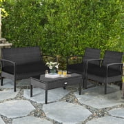 Costway 4 PCS Outdoor Patio Rattan Furniture Set Cushioned Sofa Coffee Table Garden Deck deal from Walmart