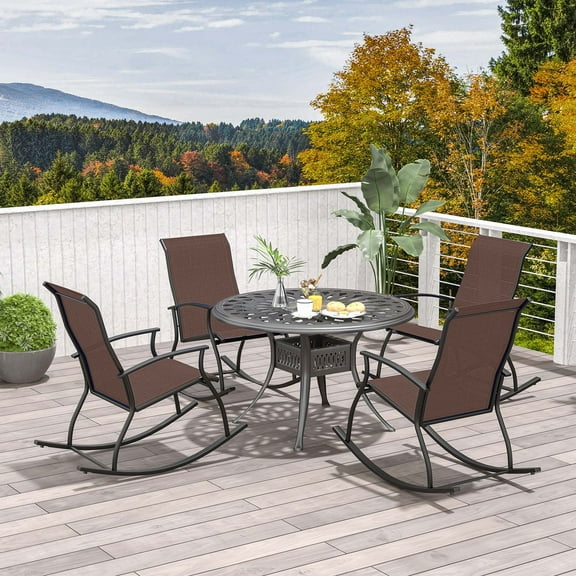Costway 4 PCS Outdoor Rocking Chairs with Breathable Backrest Smooth Safe Rocking Design Brown