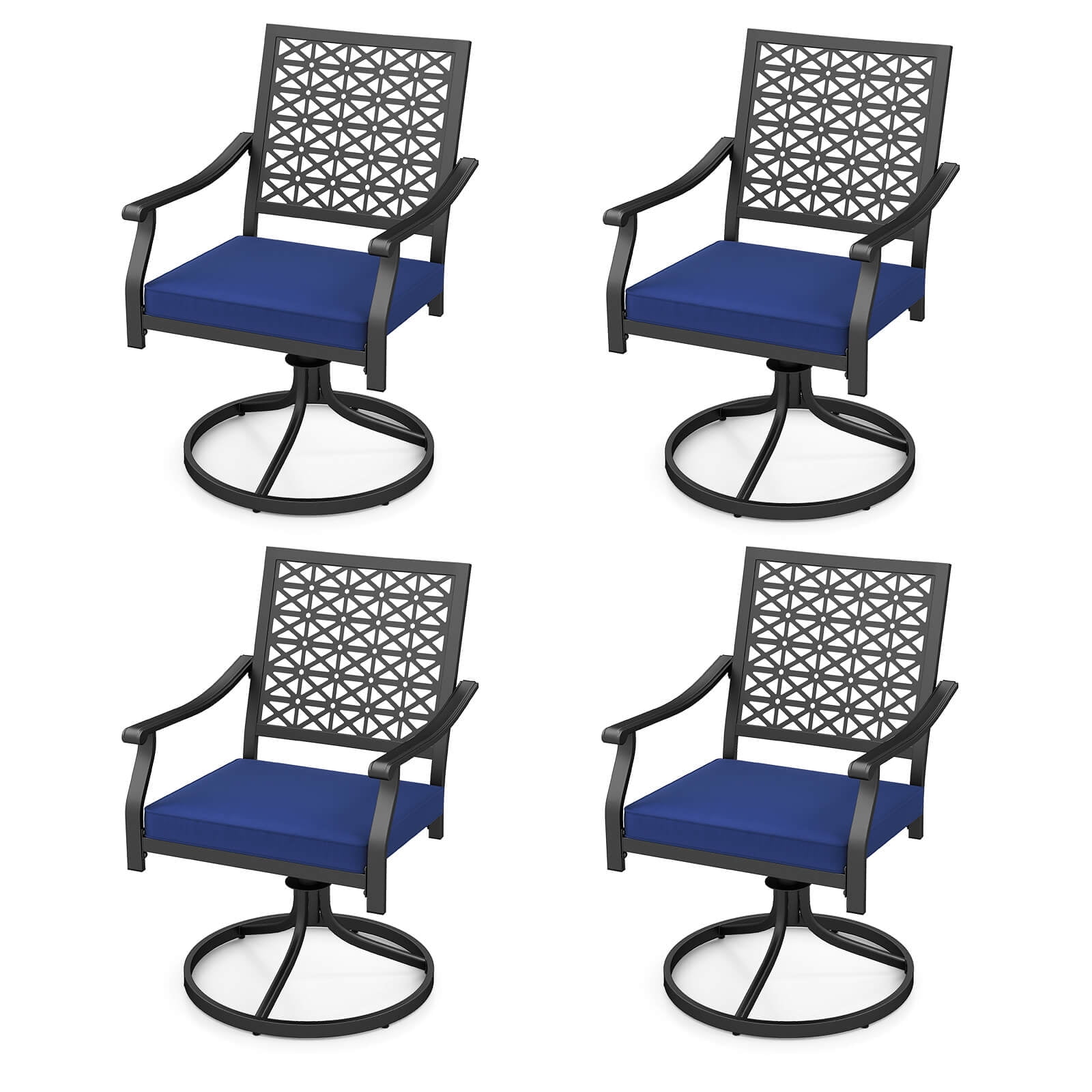 Costway 4 PCS Outdoor Swivel Chairs Patio Dining Chairs with Padded Cushions High Back Navy
