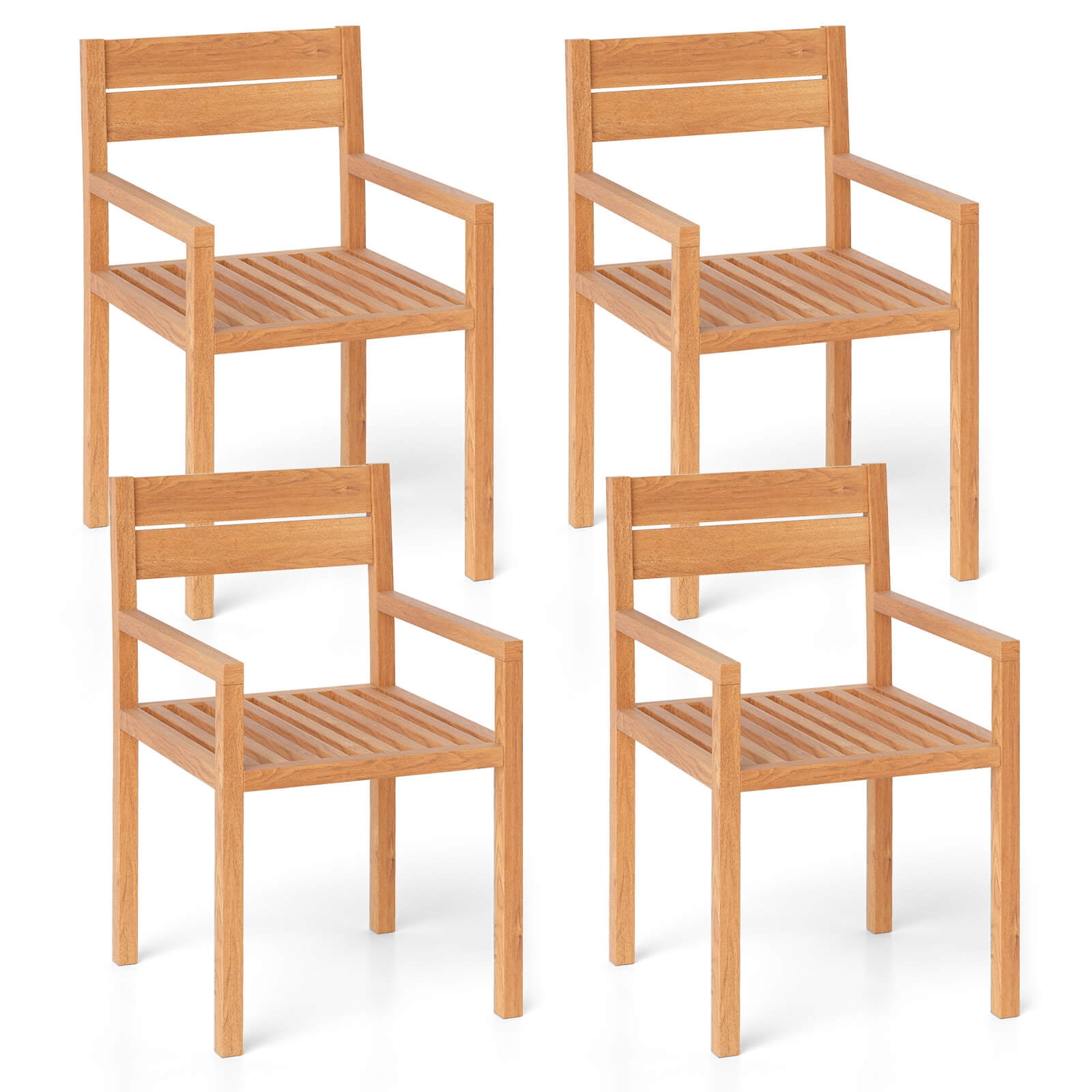 Costway 4 PCS Outdoor Teak Wood Chair Patio Dining Armchair with ...