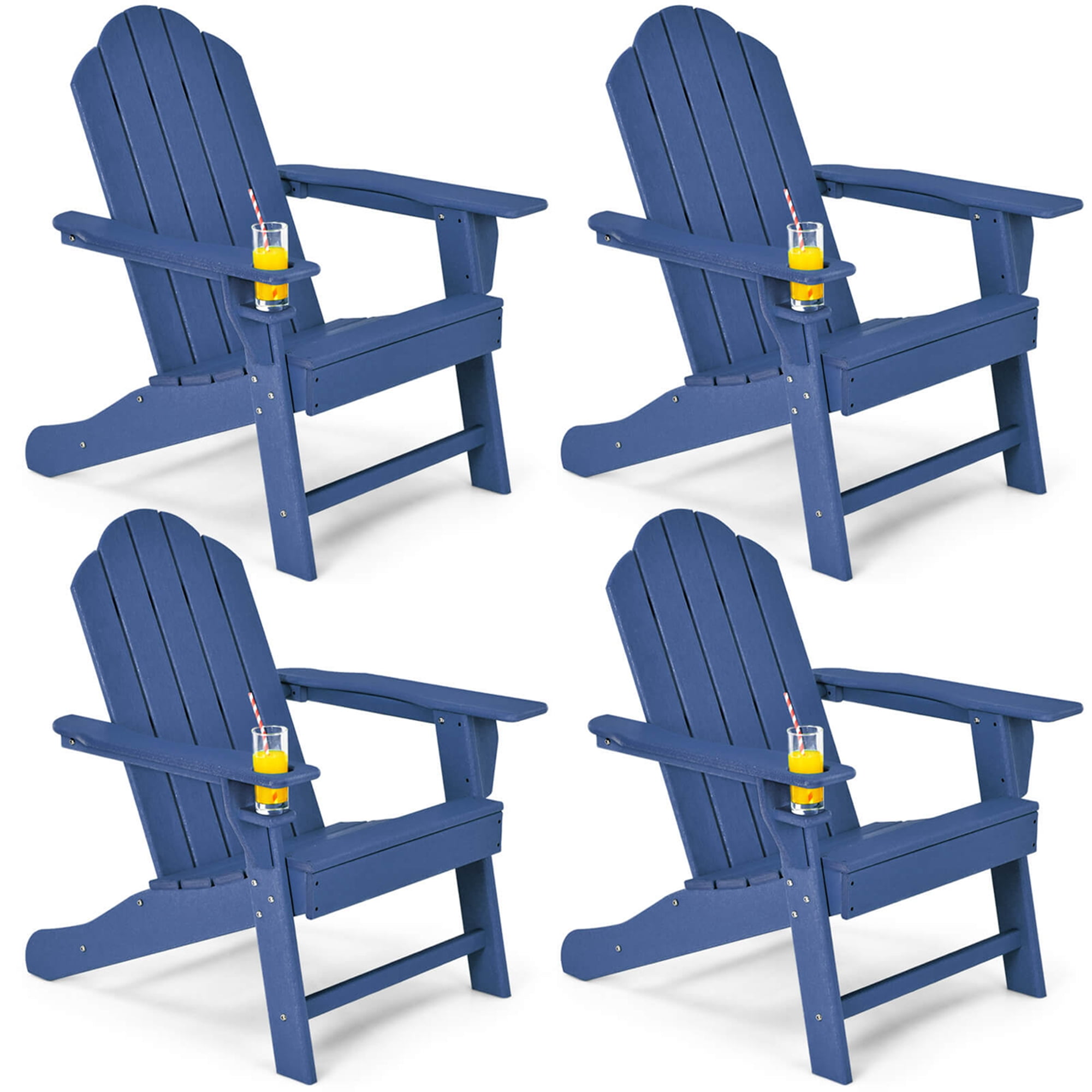 Costway 4 PCS Patio Adirondack Chair Weather Resistant Garden Deck with Cup Holder Navy