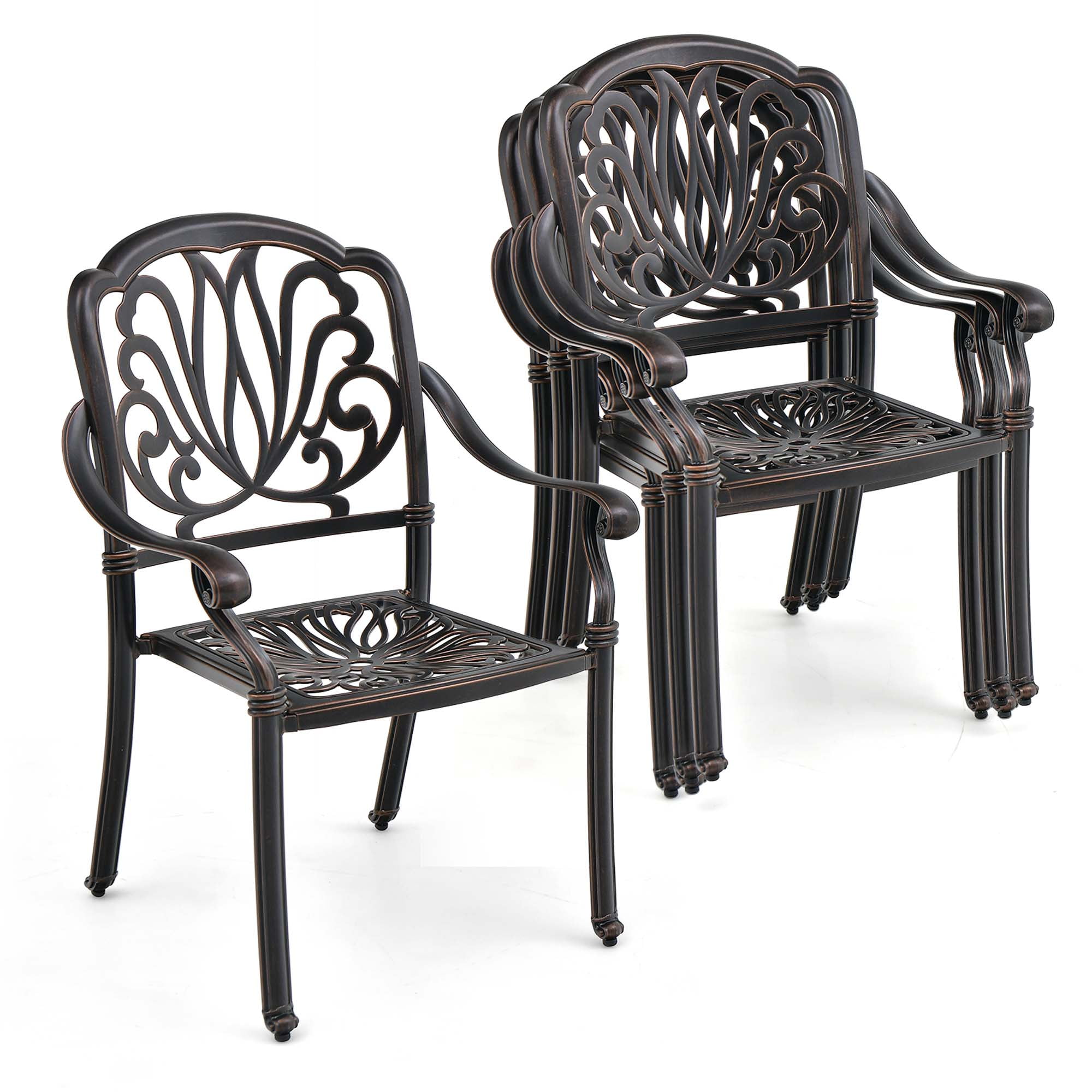 Bronze Cast Aluminum Stackable Outdoor Dining Chairs with Armrests