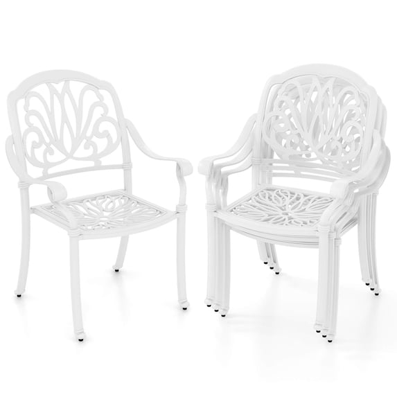 Costway 4 PCS Patio Cast Aluminum Dining Chairs Armrests Outdoor Stackable White