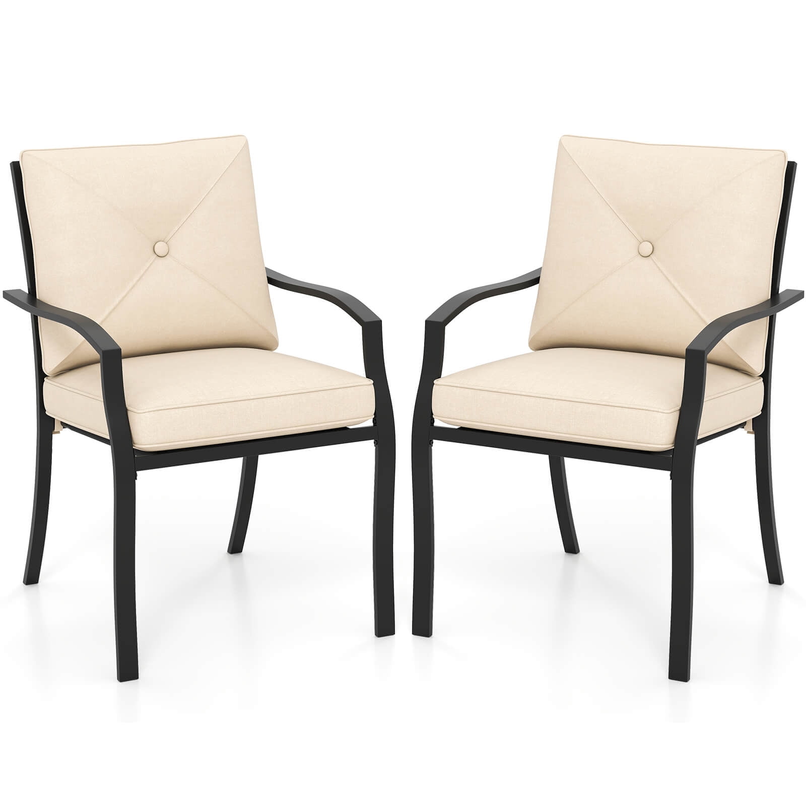 Costway Outdoor Patio Dining Chair Set of 2 Stackable Garden Chairs with Metal Frame
