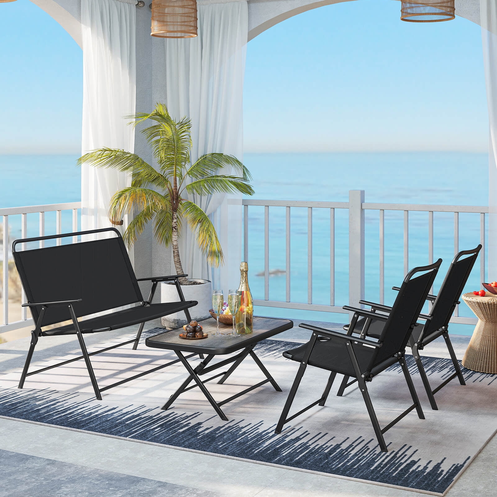 Costway 4 PCS Patio Folding Furniture Set Outdoor Conversation Set Bistro Sectional Set