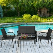 Costway 4 PCS Patio Furniture Set Sofa Coffee Table Steel Frame Garden Outdoor Deck