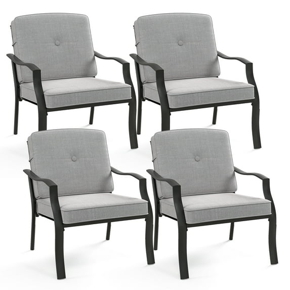 Costway 4 PCS Patio Metal Chairs Outdoor Dining Seat Heavy Duty with Cushions Garden Gray