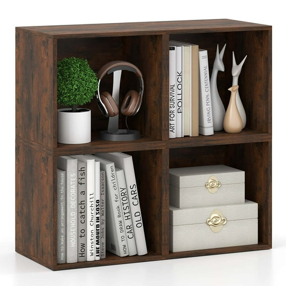 Costway 4 PCS Wooden Cube Storage Organizer Stackable Open Book Shelf for Small Space Brown