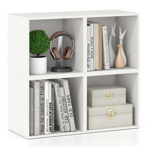 Costway 4 PCS Wooden Cube Storage Organizer Stackable Open Book Shelf for Small Space White