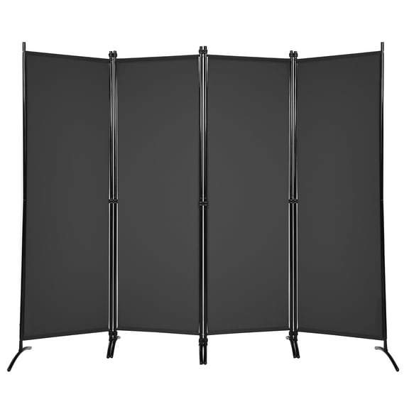 Costway 4-Panel 5.6ft Room Divider Folding Fabric Privacy Screen w/Steel Frame Black