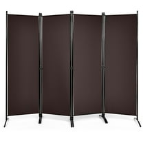 Costway 4-Panel 5.6ft Room Divider Folding Fabric Privacy Screen w/Steel Frame Brown