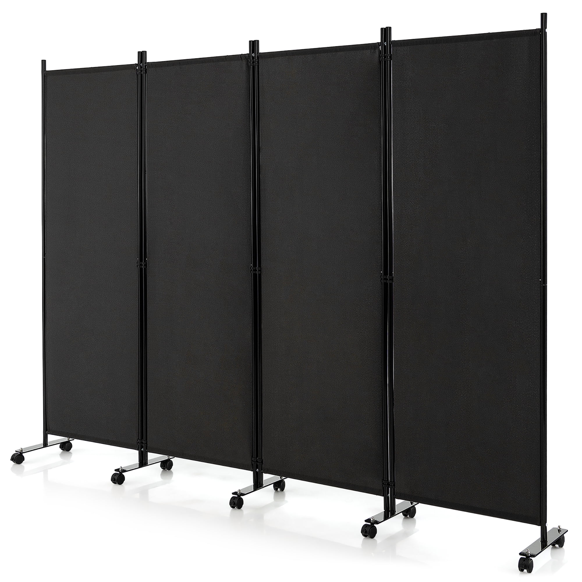 Black 4-Panel Folding Room Divider with Lockable Wheels