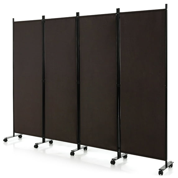 Costway JV10724CF 4-Panel Folding Room Divider 6FT Rolling Privacy Screen with Lockable Wheels, Brown