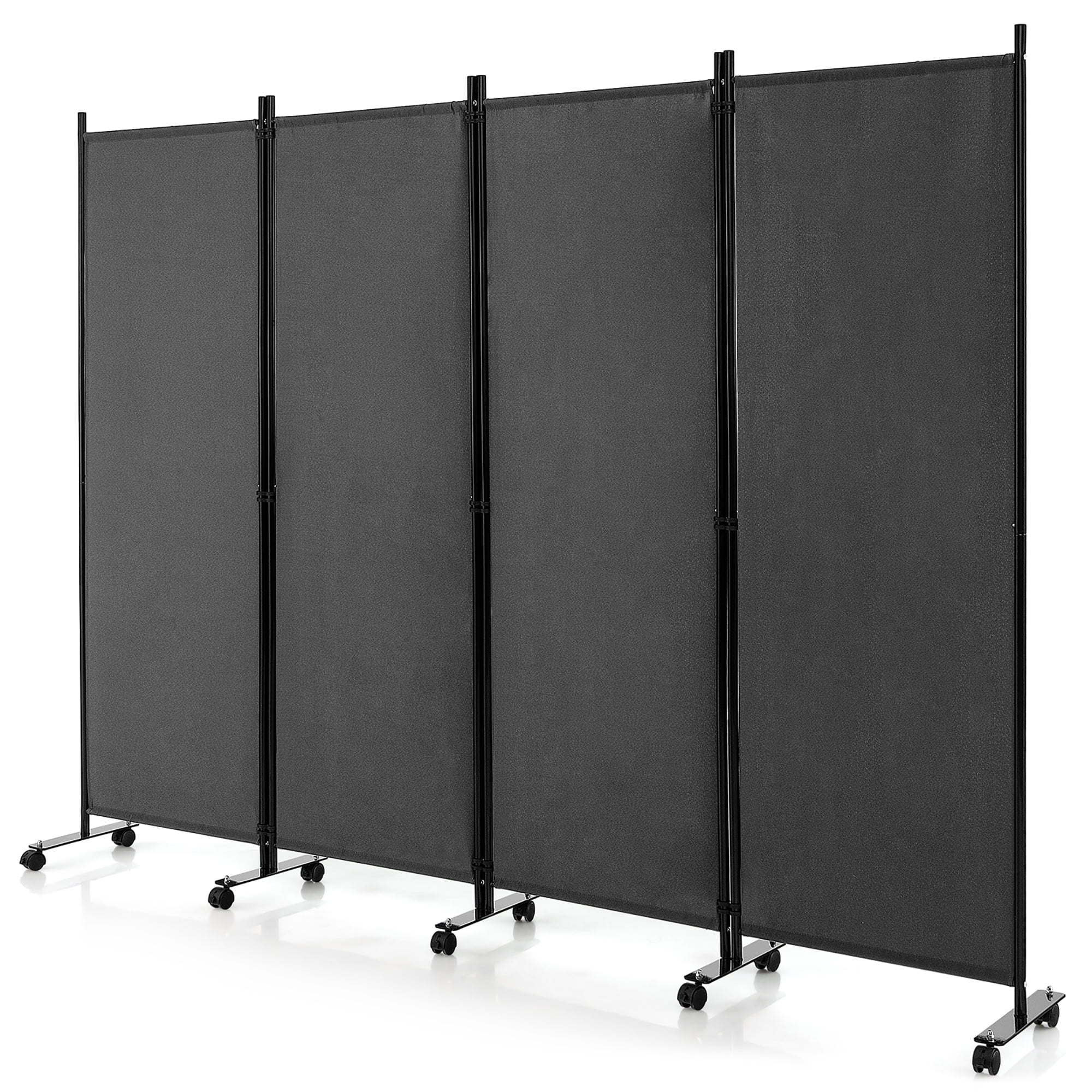 Costway 4-Panel Folding Room Divider 6FT Rolling Privacy Screen with Lockable Wheels Grey