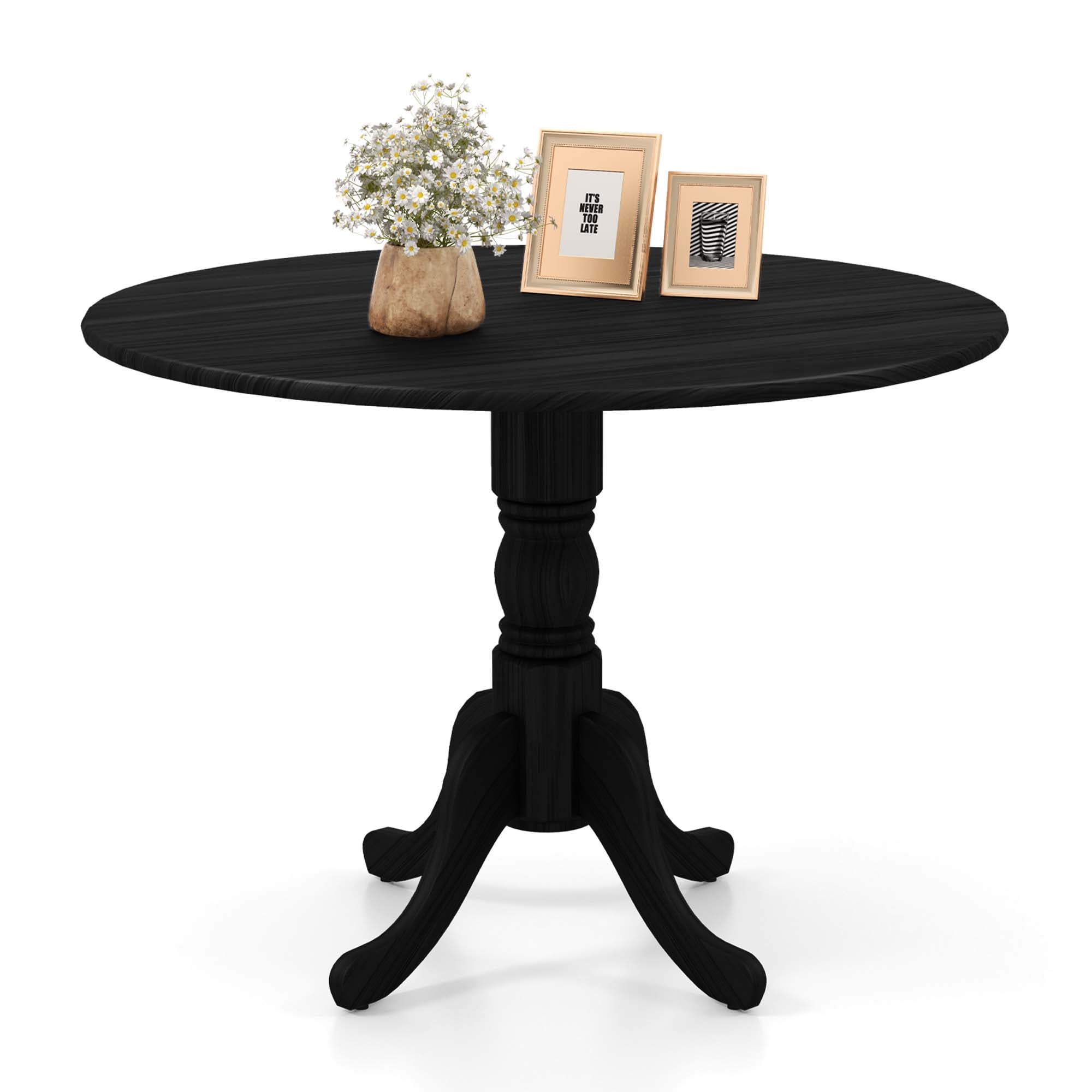Costway 4-Person Dining Table Wooden Kitchen Table with Solid Rubber Wood Frame for Kitchen Black