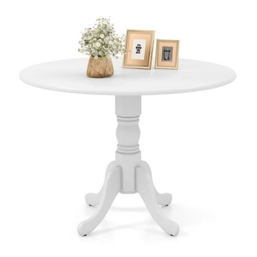 Costway 4-Person Dining Table Wooden Kitchen Table with Solid Rubber Wood Frame for Kitchen White