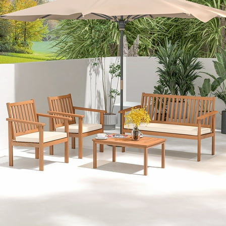 Costway 4 Piece Acacia Wood Patio Wood Furniture Set
