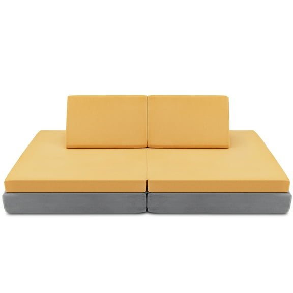 Costway 4-Piece Convertible Kids Couch or 2 Chairs Toddler to Teen Sofa and Play Set Yellow