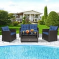 thumbnail image 1 of Costway 4 PCS Patio Rattan Furniture Set Glass Table Shelf Sofa Cushion Navy, 1 of 10