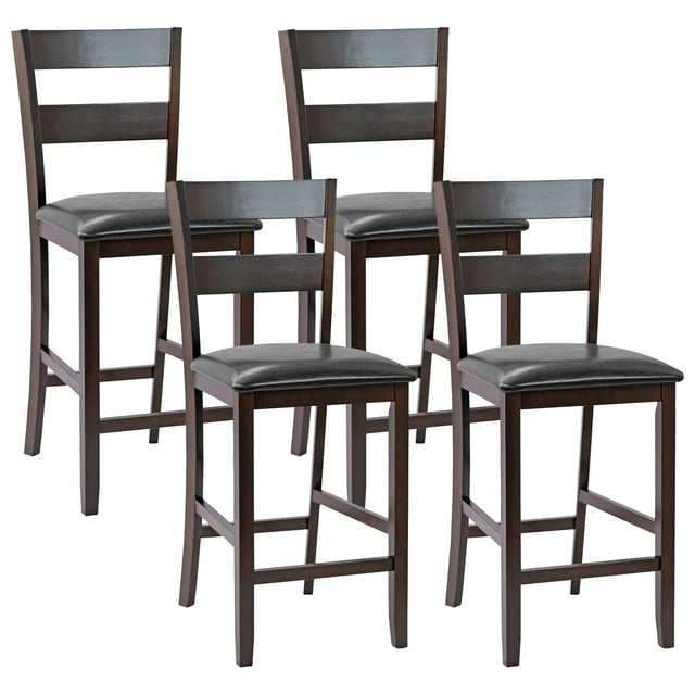 Costway Set of 4 Pub High Back Bar Stools Espresso Finish with PU