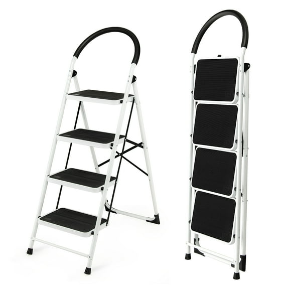 Costway 4 Step Ladder Folding Stool Heavy Duty 330Lbs Capacity Industrial Lightweight