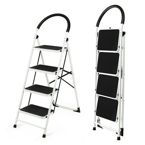 Costway 4 Step Ladder Folding Stool Heavy Duty 330Lbs Capacity Industrial Lightweight