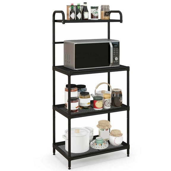 Costway 4-Tier Baker's Rack Microwave Oven Rack Shelves Kitchen Storage Organizer Black