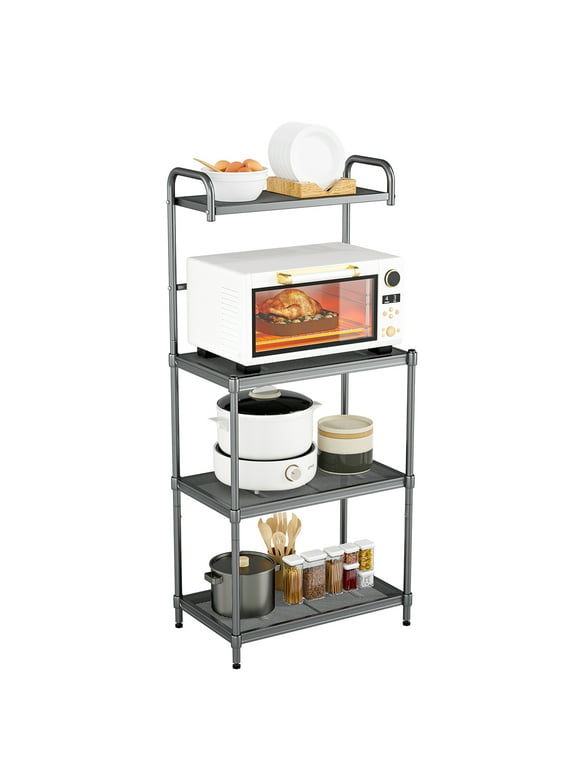 Costway 4-Tier Baker's Rack Microwave Oven Stand Shelves Kitchen Storage Rack Organizer Grey