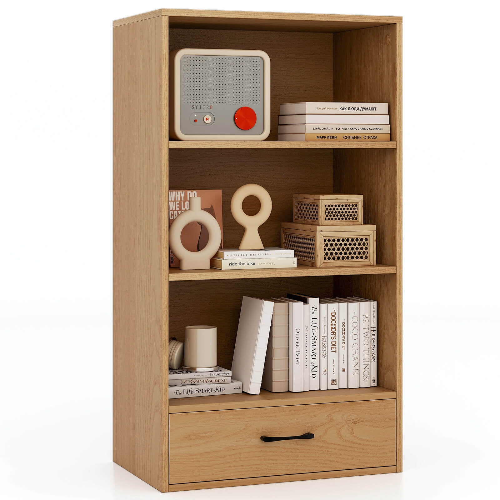 Costway 4-Tier Bookcase, 24'' x 15'' x 48'', Brown