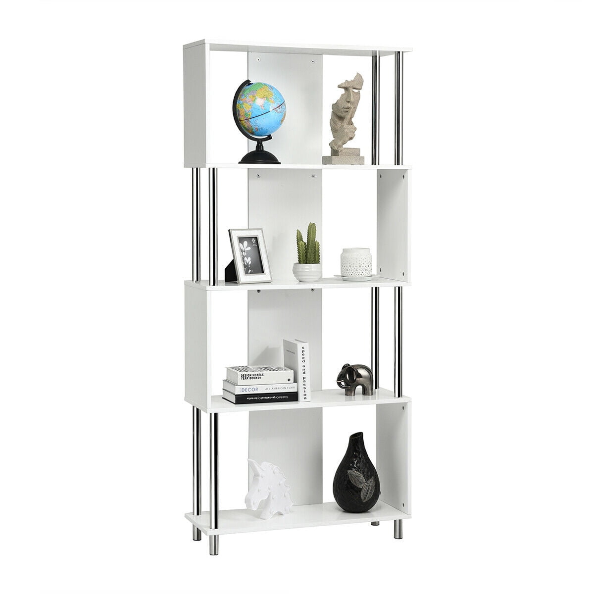 Costway 4-Tier Bookcase Modern Display Shelf Organizer Snaking Storage ...