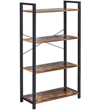 Costway 4-Tier Bookshelf Industrial Bookcase Diaplay Shelf Storage Rack Rustic Brown