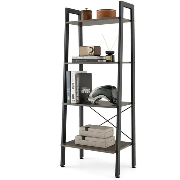 Costway 4-Tier Bookshelf Industrial Display Storage Shelf Plant Flower Stand Metal Frame Gray