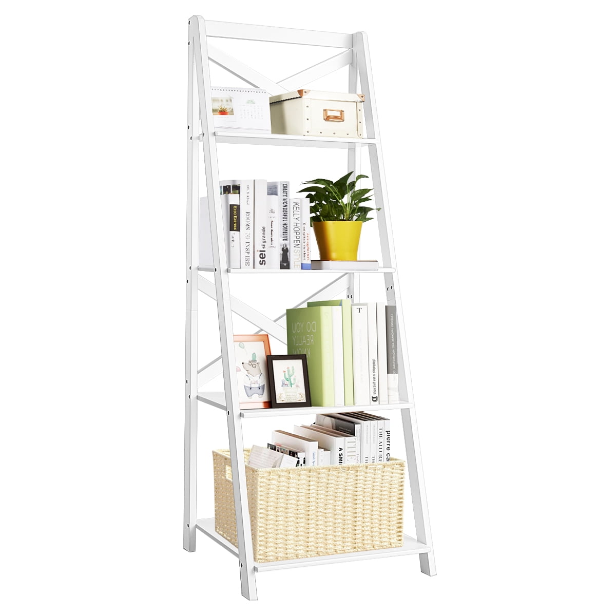 Costway 4 Tier Ladder Shelf Bookshelf Bookcase Storage Display