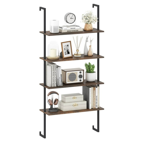 Costway 4-Tier Ladder Storage Shelves, Rustic Brown
