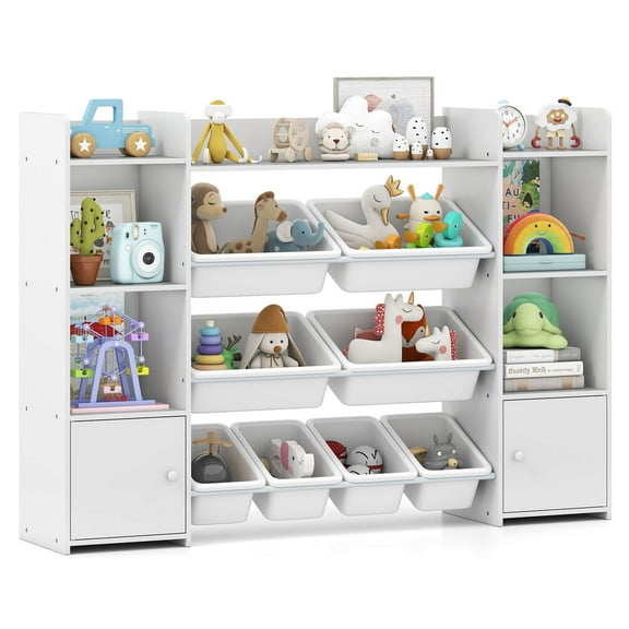 Costway 4-Tier Large Storage Cabinet with 6 Cubbies & 8 Removable Bins Bookshelf White