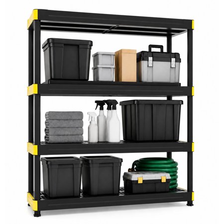 Costway 4-Tier Plastic Storage Shelf with Anti-Tipping Kit & Adjustable Feet, Easy Assembly