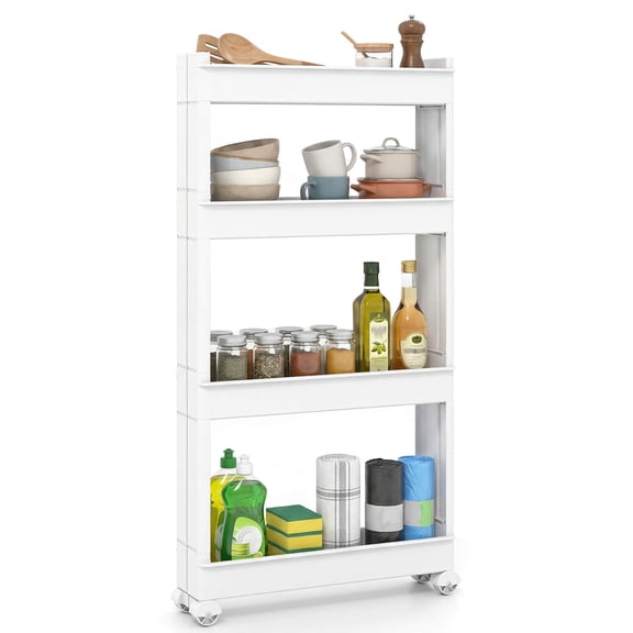 Costway 4-Tier Rolling Utility Cart with Detachable Trays and Smooth Wheels for Kitchen 20” × 5” × 40” (L × W × H)