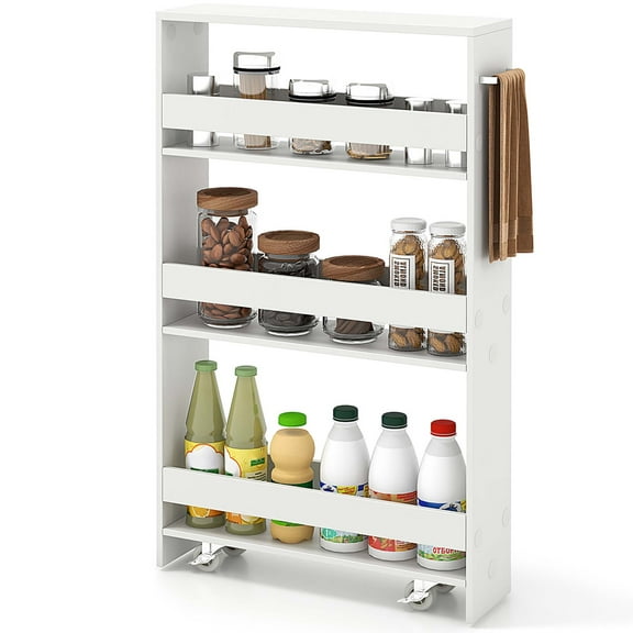 Costway 4-Tier Slim Storage Cart with Open Shelves Rolling Kitchen Cart on Wheels Narrow White