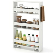 Costway 4-Tier Slim Storage Cart with Open Shelves Rolling Kitchen Cart on Wheels Narrow White