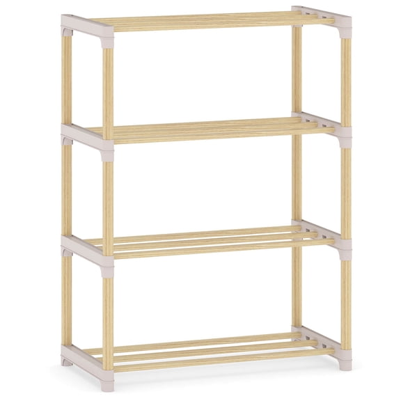 Costway 4-Tier Solid Wood Shoe Shelf Stand with Slatted Open Shelves for Entryway, Closet