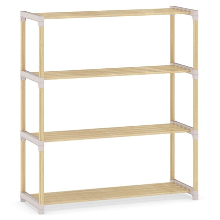 Costway 4-Tier Solid Wood Shoe Shelf Stand with Slatted Open Shelves for Entryway, Closet
