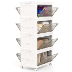 Costway 4-Tier Stackable Storage Bins 44-gal Collapsible Storage Boxes with Lid Organizer
